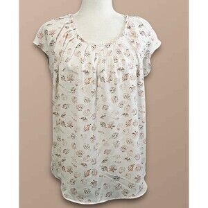 Lauren Conrad Cap Sleeve Blouse Pink Coral Seashell Pattern Summer Fashion Sz XL